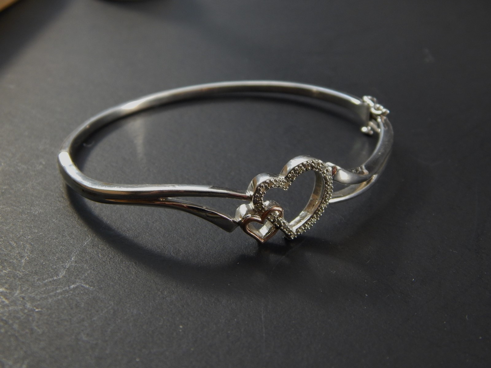 Estate Vintage 1OK Yellow Gold & 925 Sterling Silver Double Heart Bracelet SUN