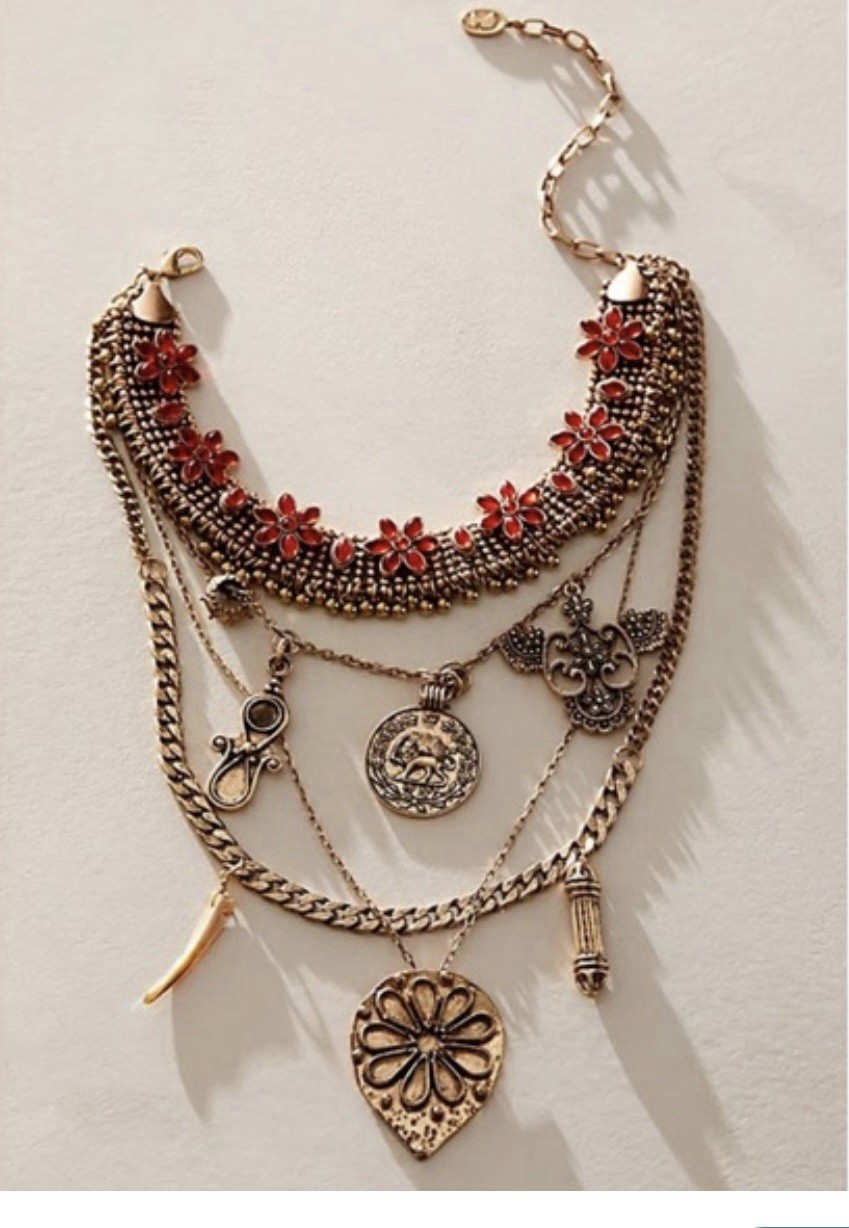 New FREE PEOPLE x Ariana Ost Walsh Choker Layered Necklace Gold Ruby Retired $68