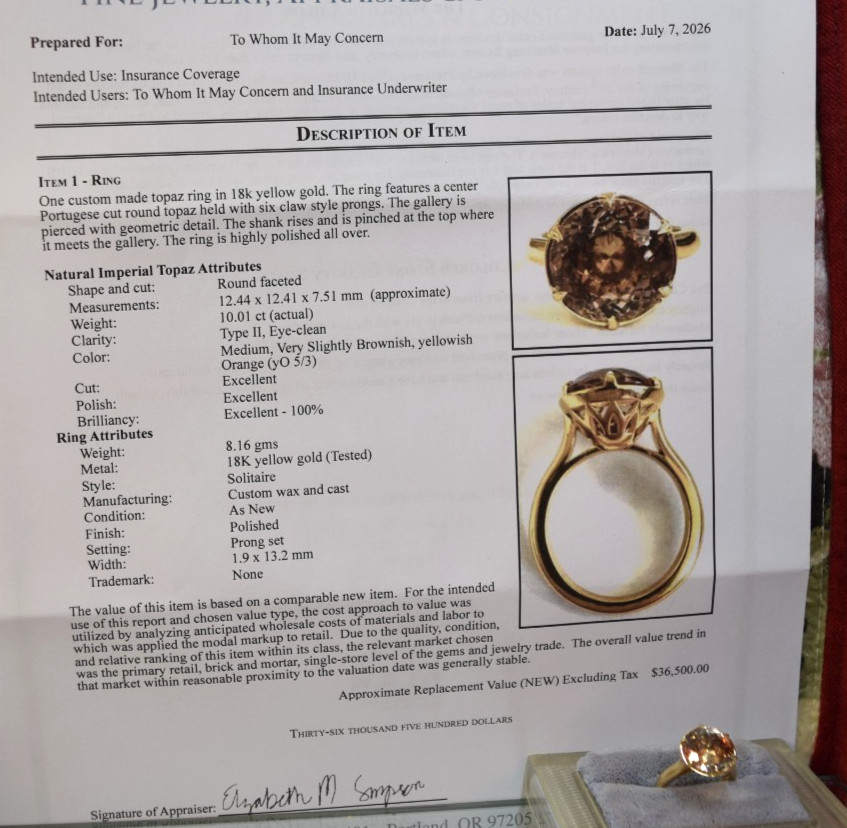 18K Yellow Gold Rare 10.0 Ct Round Natural Imperial Topaz Solitaire Ring sz 6