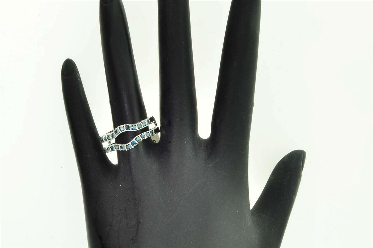 1.35Ct Round Blue CZ Solitaire Ring Enhancer Wrap Solid 925 Sterling Silver