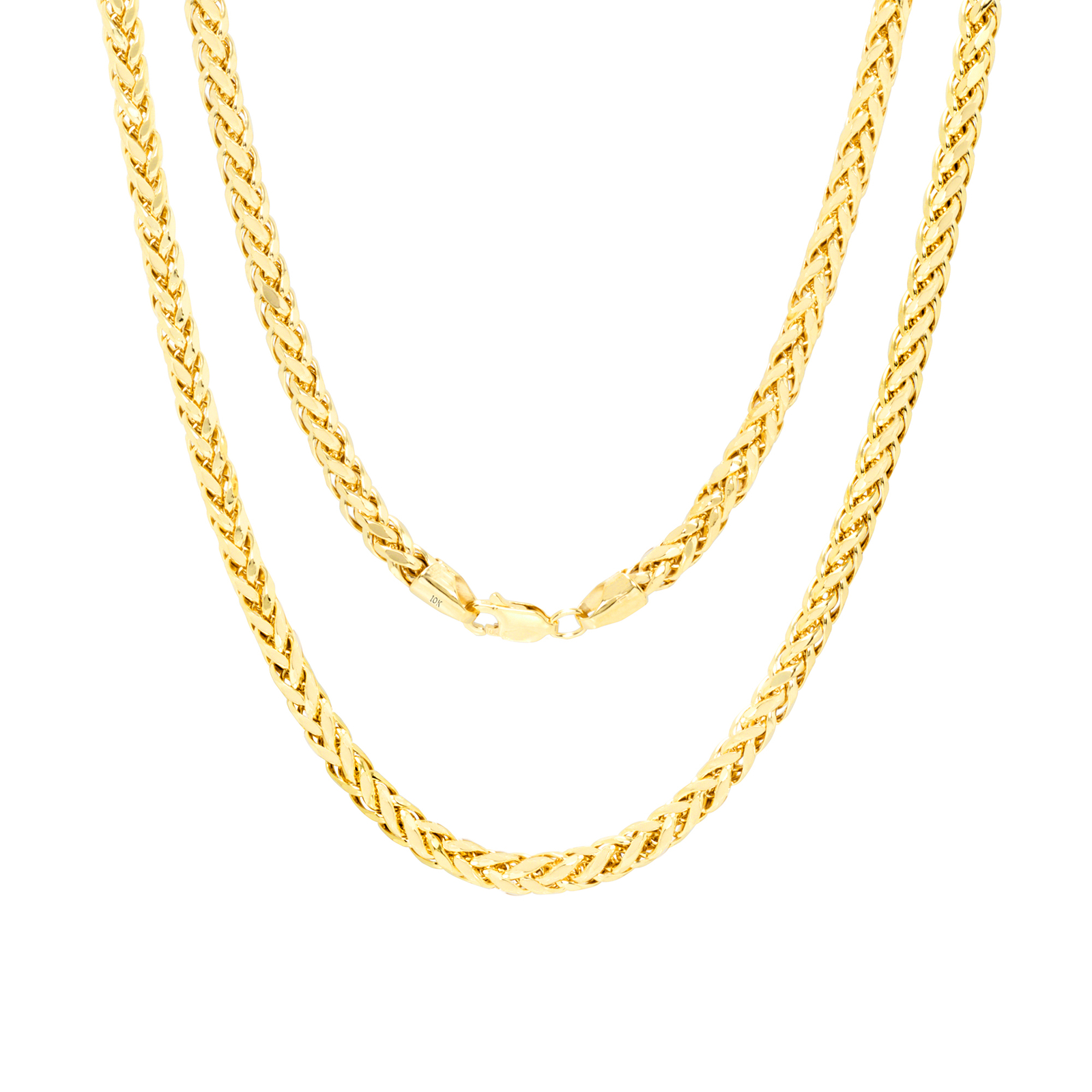 10K Yellow Gold 4mm Round Franco Wheat Foxtail Palm Link Chain Necklace 16″- 30″