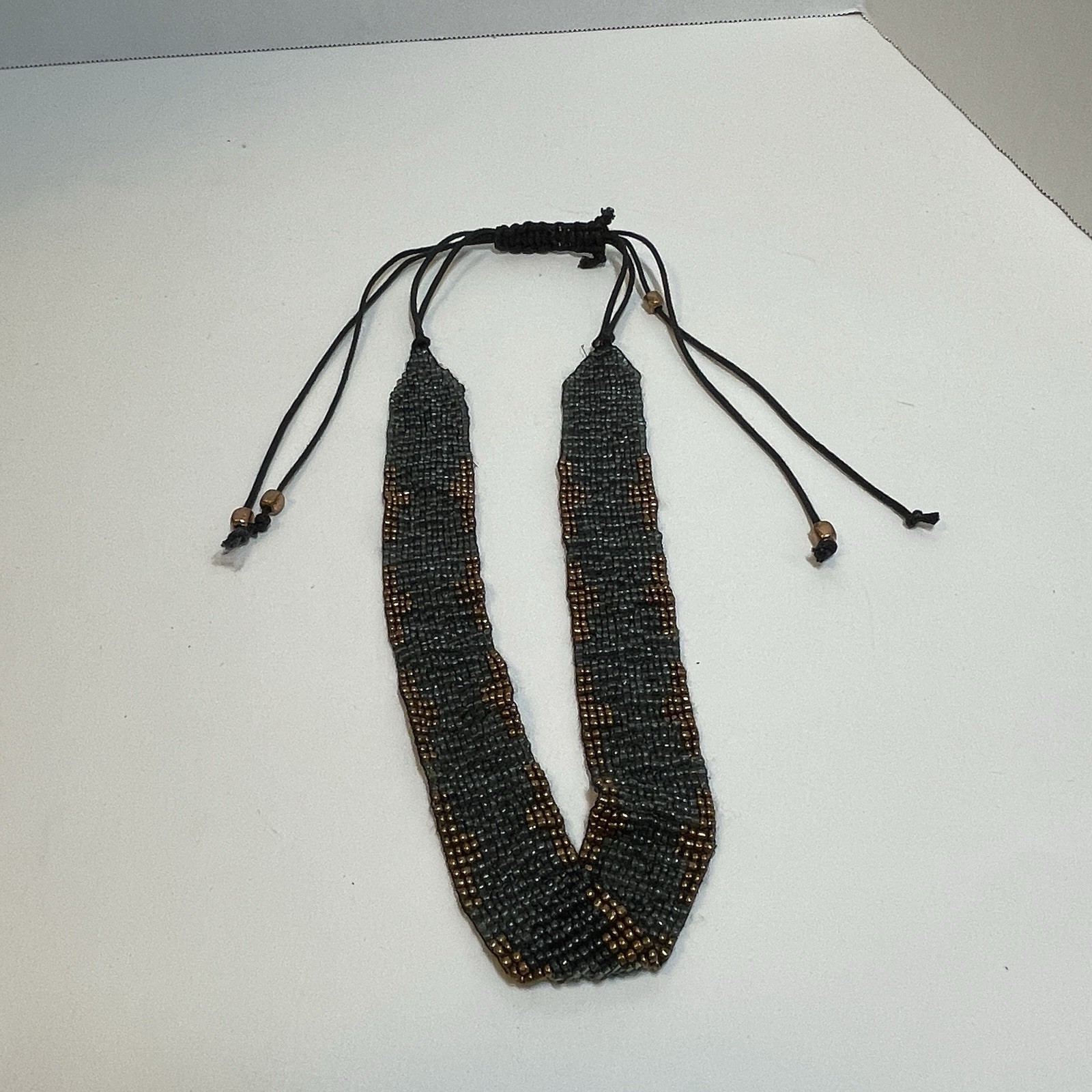 Pre-owned Boho Style Multi-strand Multi-color Seed Bead Necklace – Black Coppery