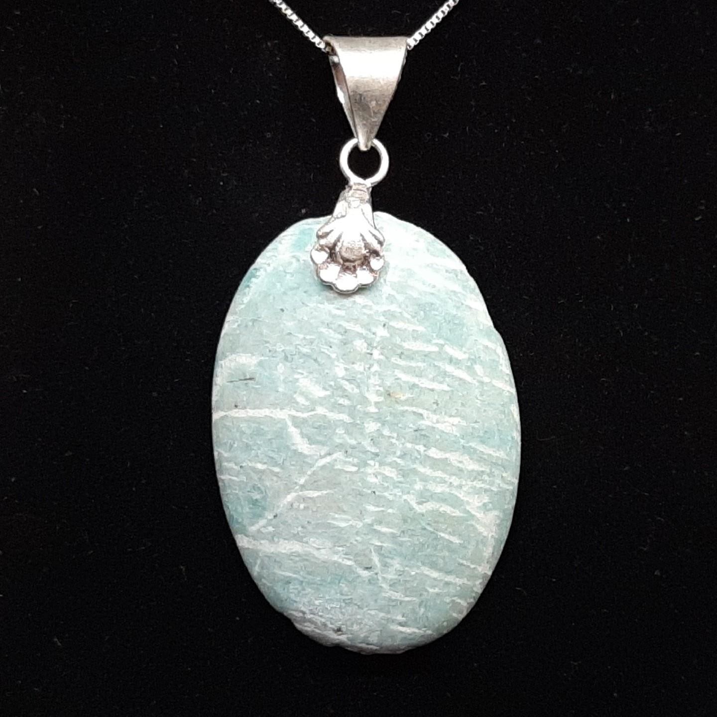LARGE 20.06ctw Amazonite Cabochon Silver Pendant 13.3g