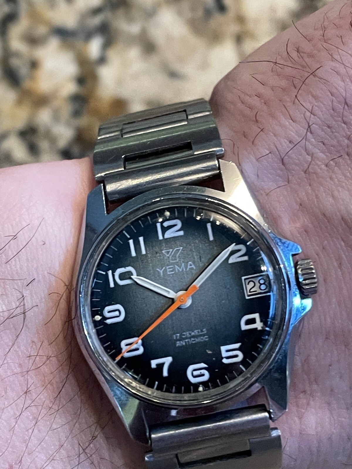Yema Rare Dial Manual Winding Vintage Stainless Sport Junior Watch Sunburst Blue