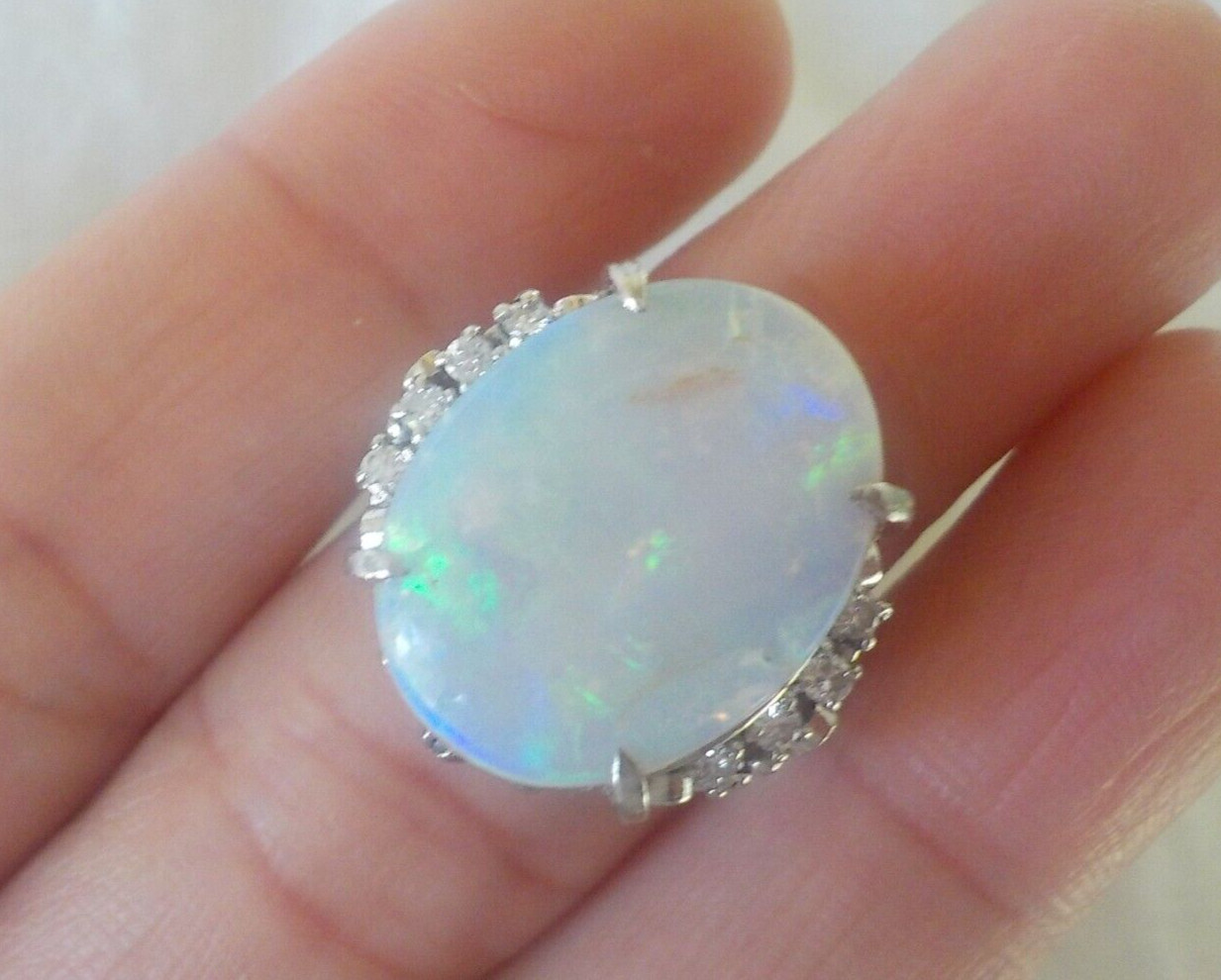 Vibrant Platinum Solitaire Fiery Opal Diamond Ring – 9.71 gms, Sz 5.75, 5.46 ctw