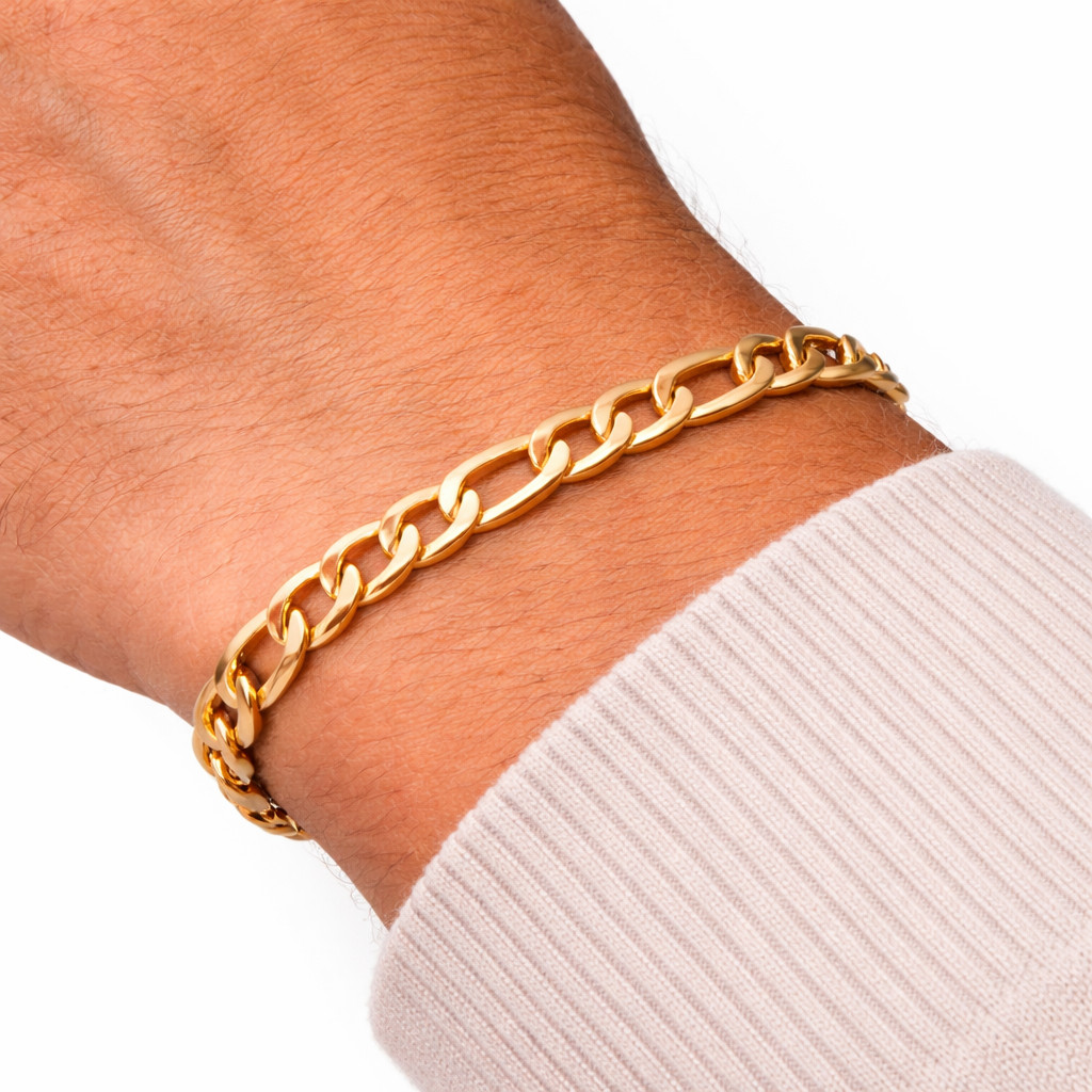 Italian 1/200 14K Yellow Gold Overlay Figaro Bracelet Chain Mens Womens in mm