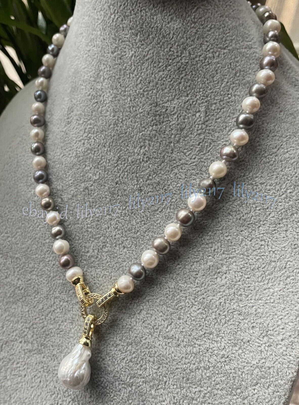 Natural White Gray Freshwater Pearl Keshi Baroque Pearl Drop Pendant Necklace