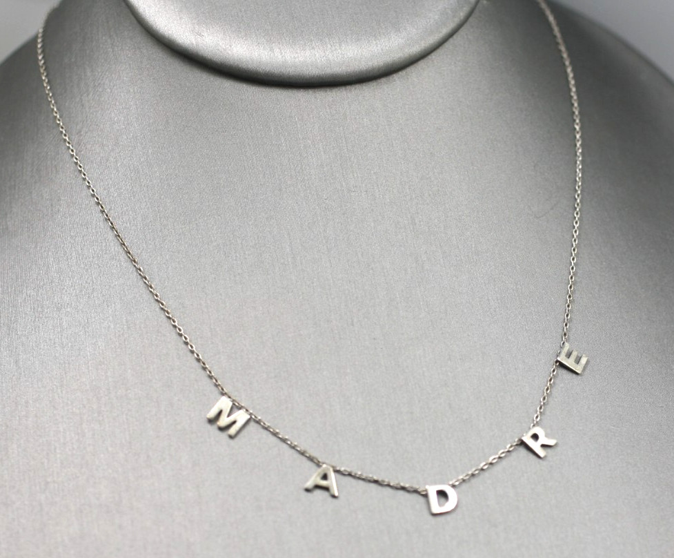 AV Argento Vivo 925 Sterling Silver MADRE mother letters chain Necklace 18″
