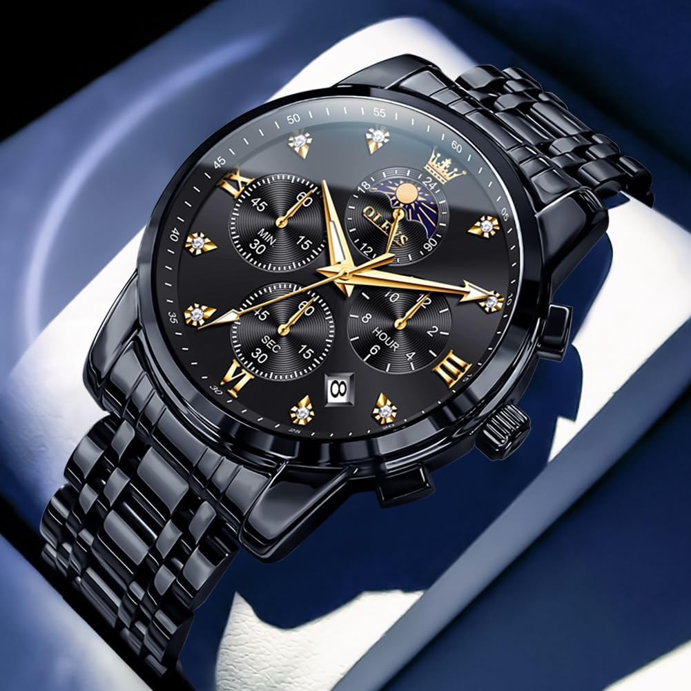 OLEVS Watch for Men Diamond Business Dress Analog Quartz Stainless Steel