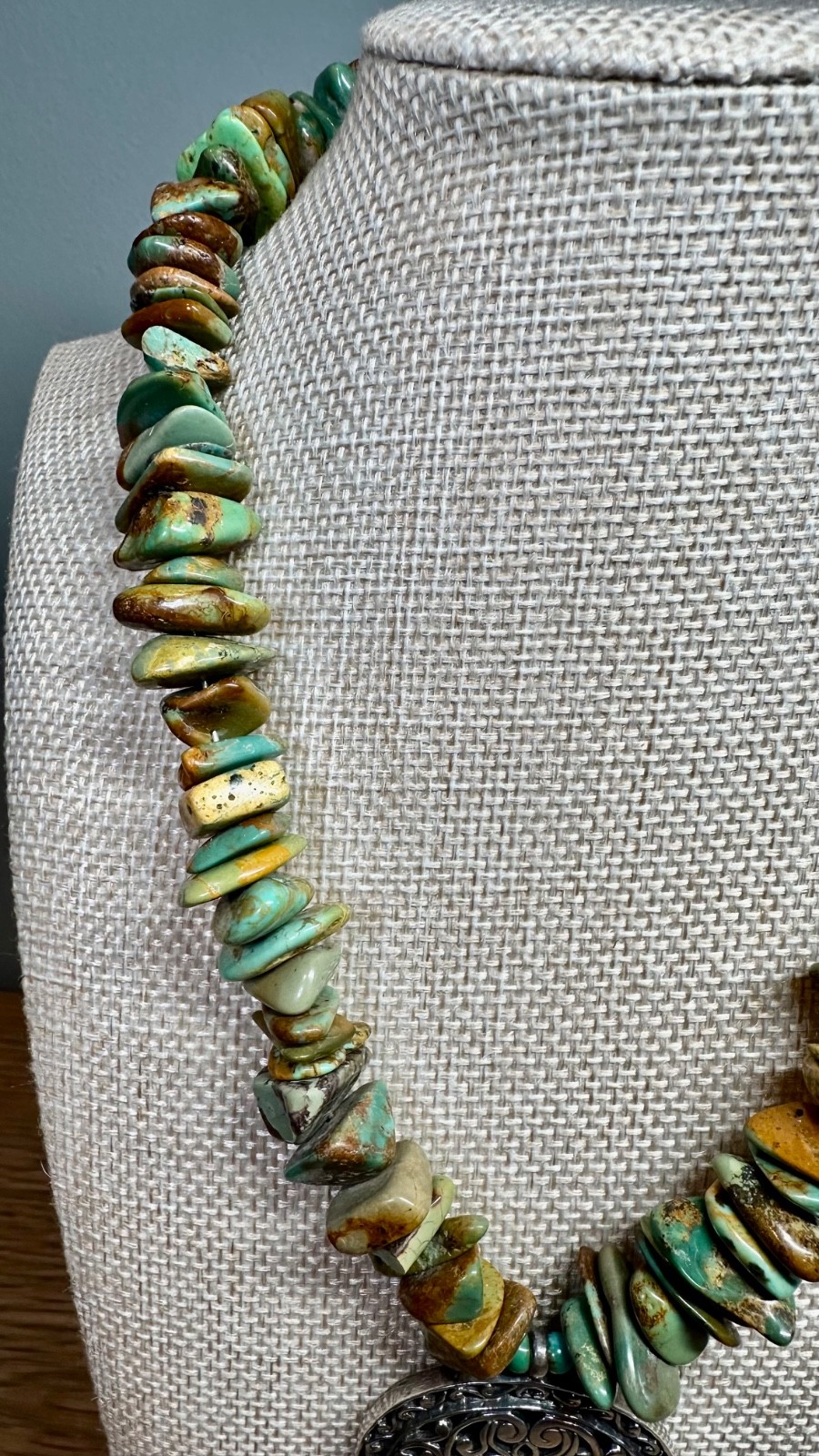 VTG Bali Indonesia 925 Sterling Silver Turquoise Chip Statement Necklace 114g
