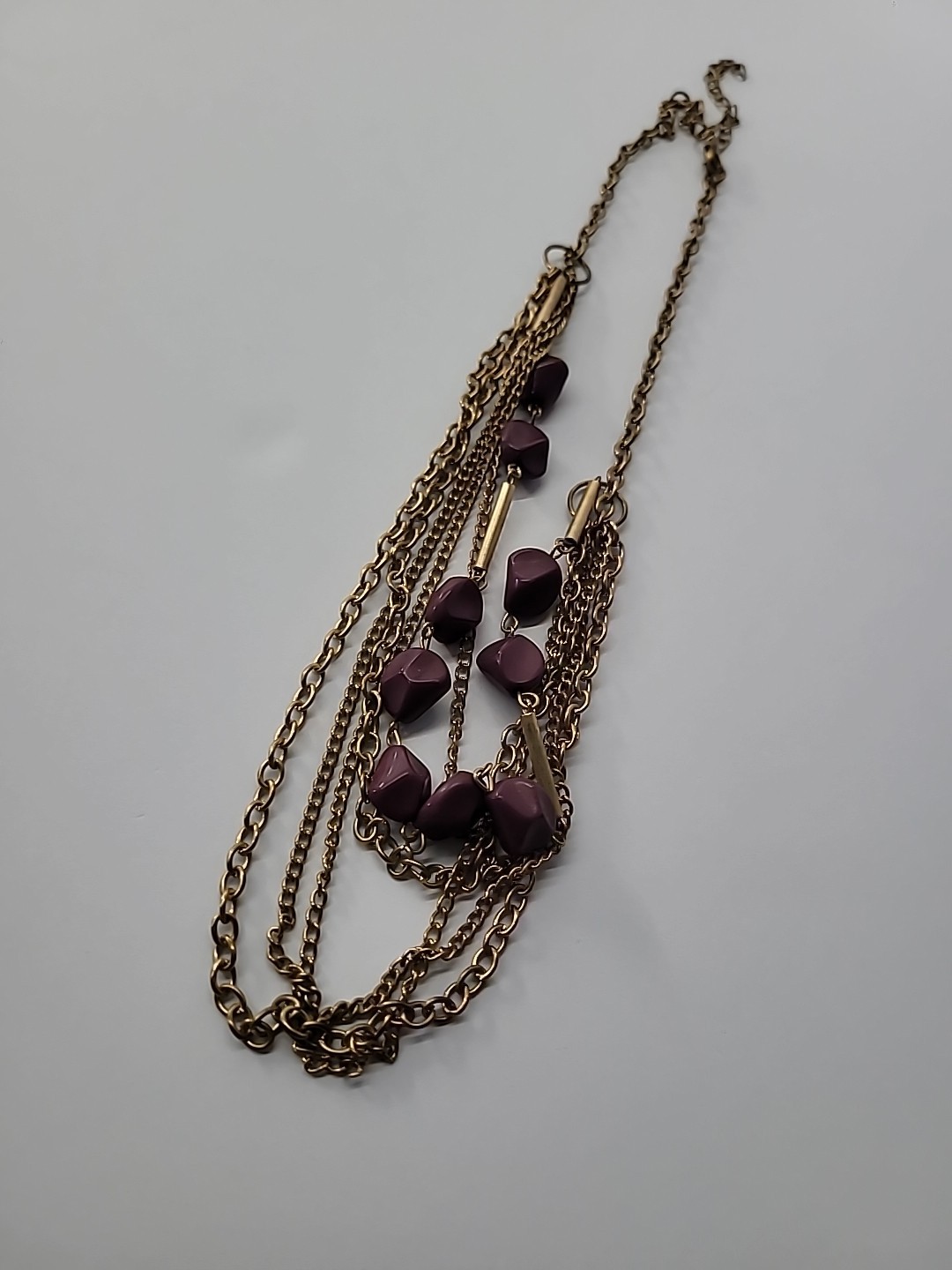 Vintage Necklace Multi Strand Chain Beaded Purple Bar Jewelry Costume