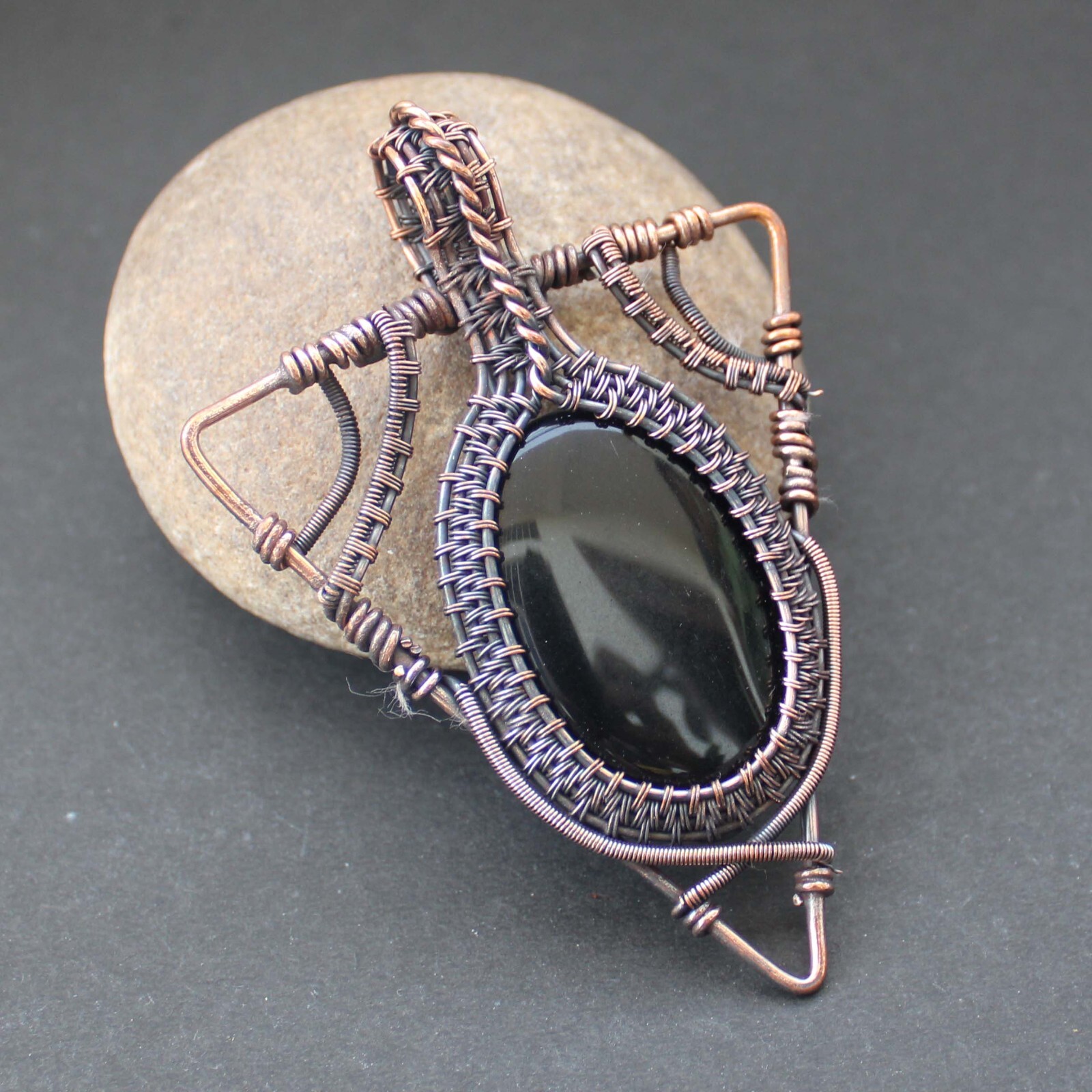 Black Onyx Gemstone Pendant Copper Wire Wrapped Pendant Wire Wrapped Jewelry