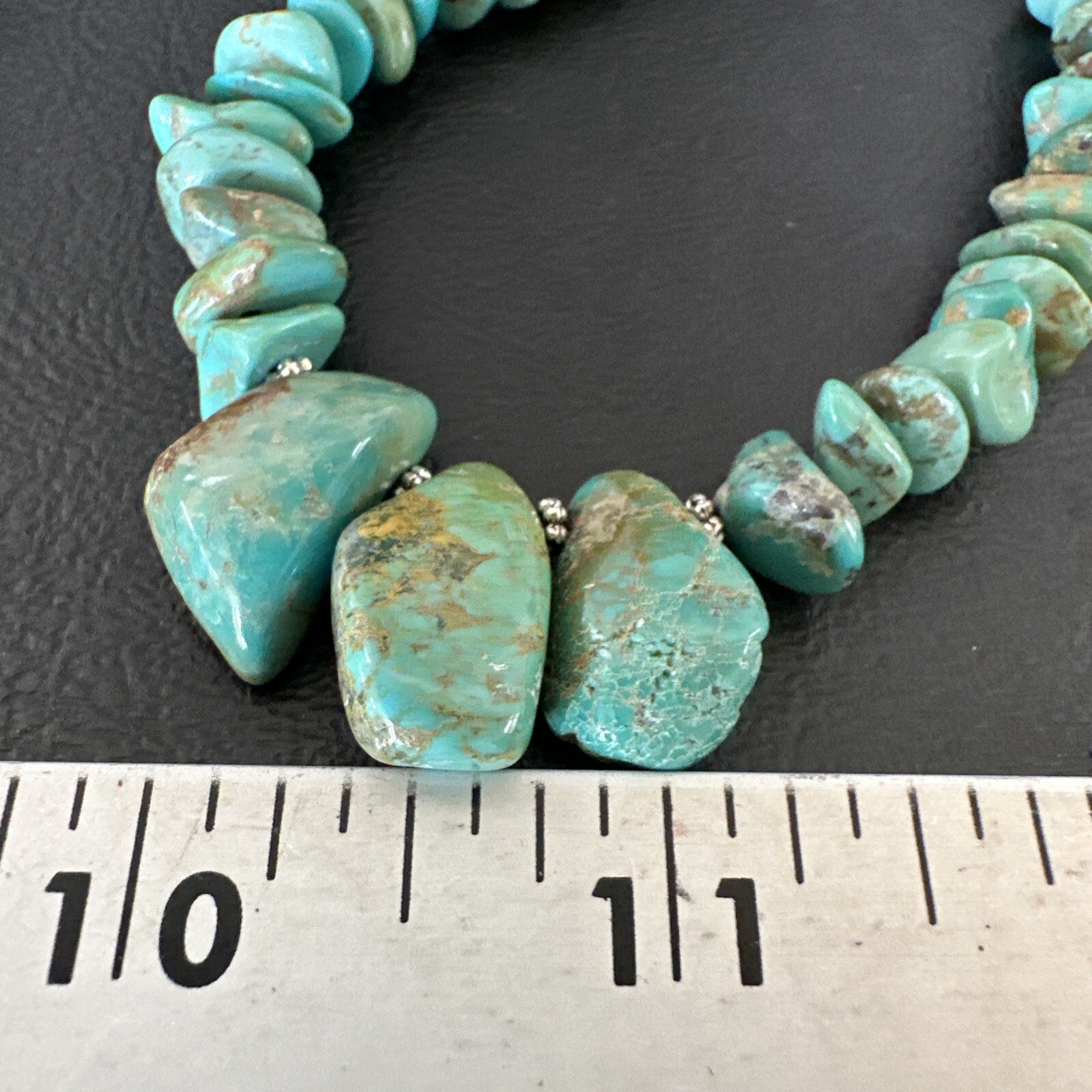 Green Royston Turquoise Bead Navajo Sterling Silver Beads Necklace 16” 15992