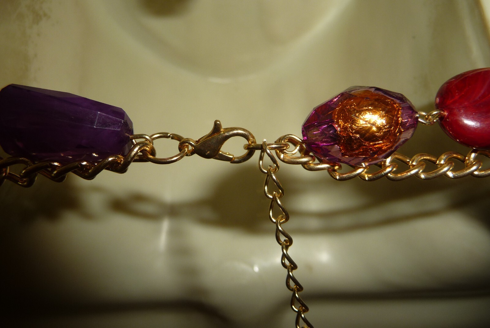 PURPLE RED BLACK GOLD TONE MULTI COLORS BEADS 18″L 2 ROWS NECKLACE #1415A