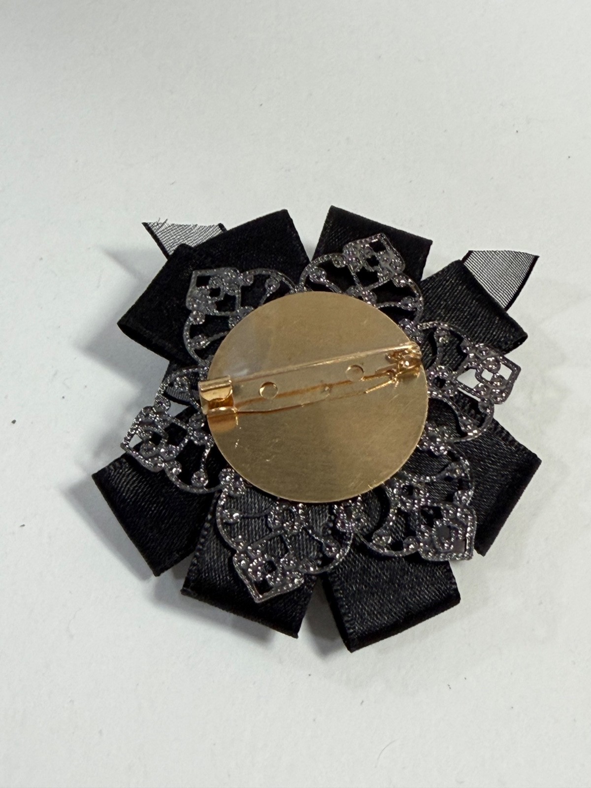 Lot of 6 Black Fabric Flower Brooches Handmade Upcycled Ribbon Lace Pins