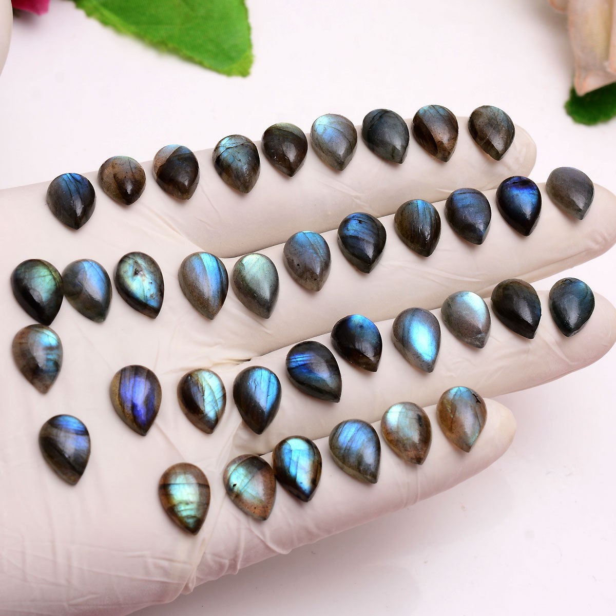 37 Pcs Natural Labradorite Blue Fire 13mmx9mm Untreated Flashy Loose Gemstones