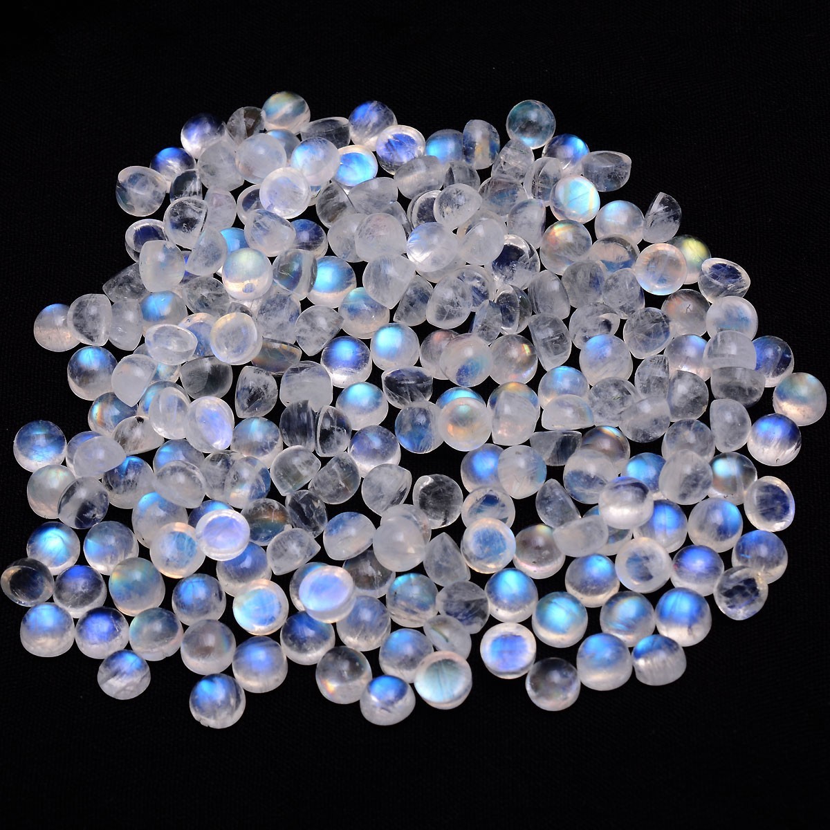 27 Pcs Natural Rainbow Moonstone 5mm Finest Quality Round Cabochon Gemstones Lot