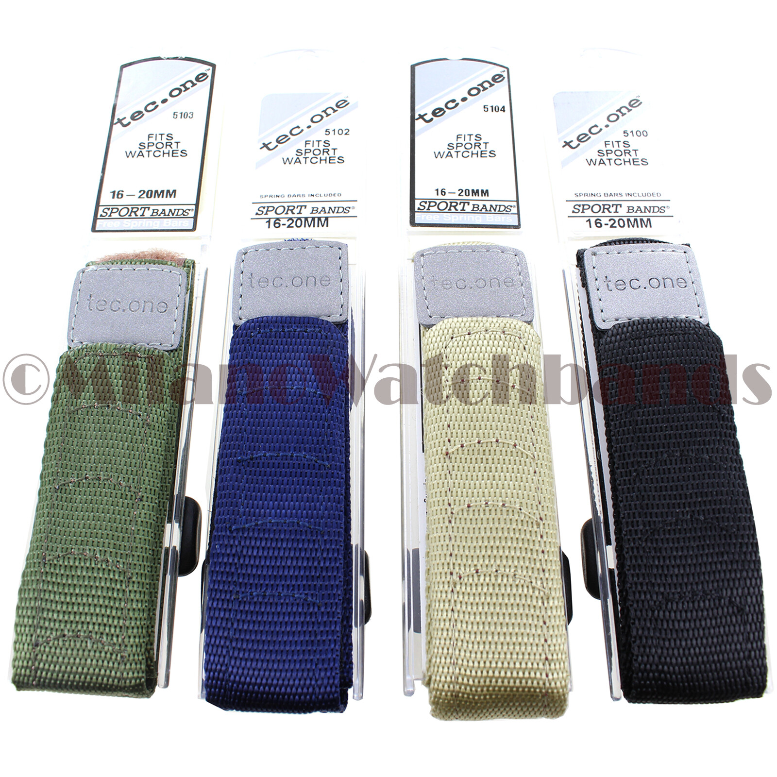 16-20mm Tec One Nylon Sport Wrap Hook&Loop Mens Band – Olive Navy Khaki or Black