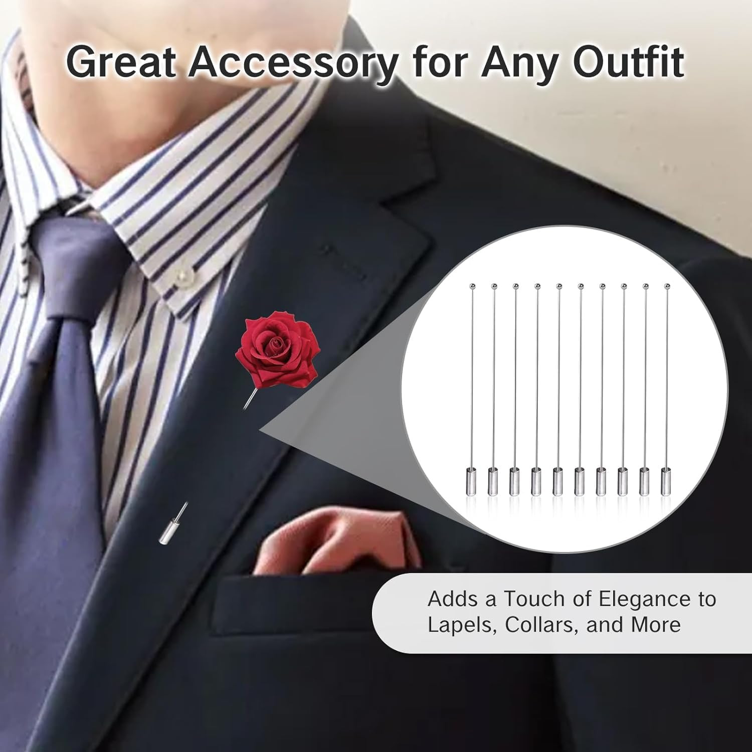 20 Pcs Silver Hat Pins for Women 3.5In Long Metal Stick Pins with Stopper Ideal