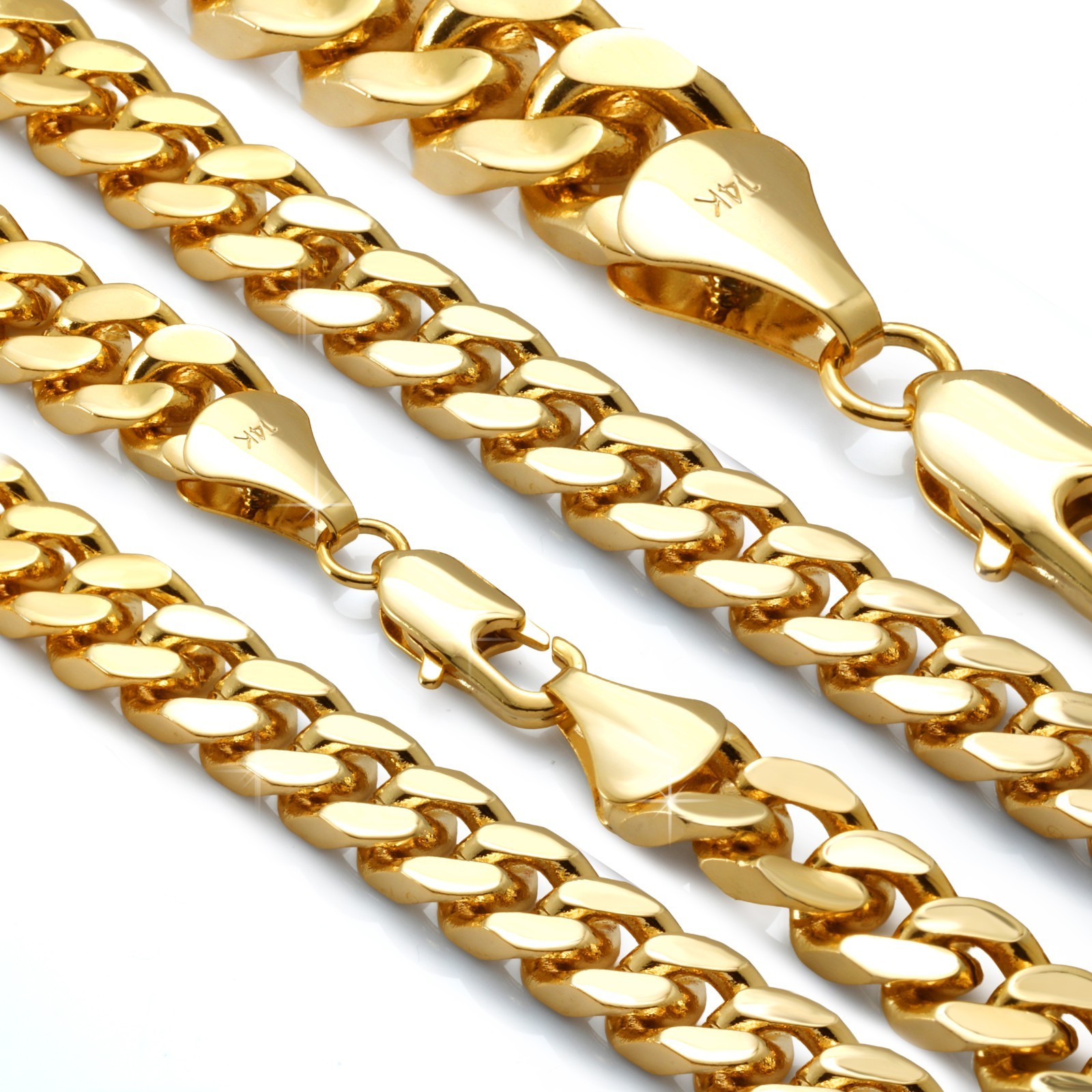 Solid Cuban Link Chain Necklace 10mm 30″In Men’s 14k Gold Plated Hip Hop Fashion