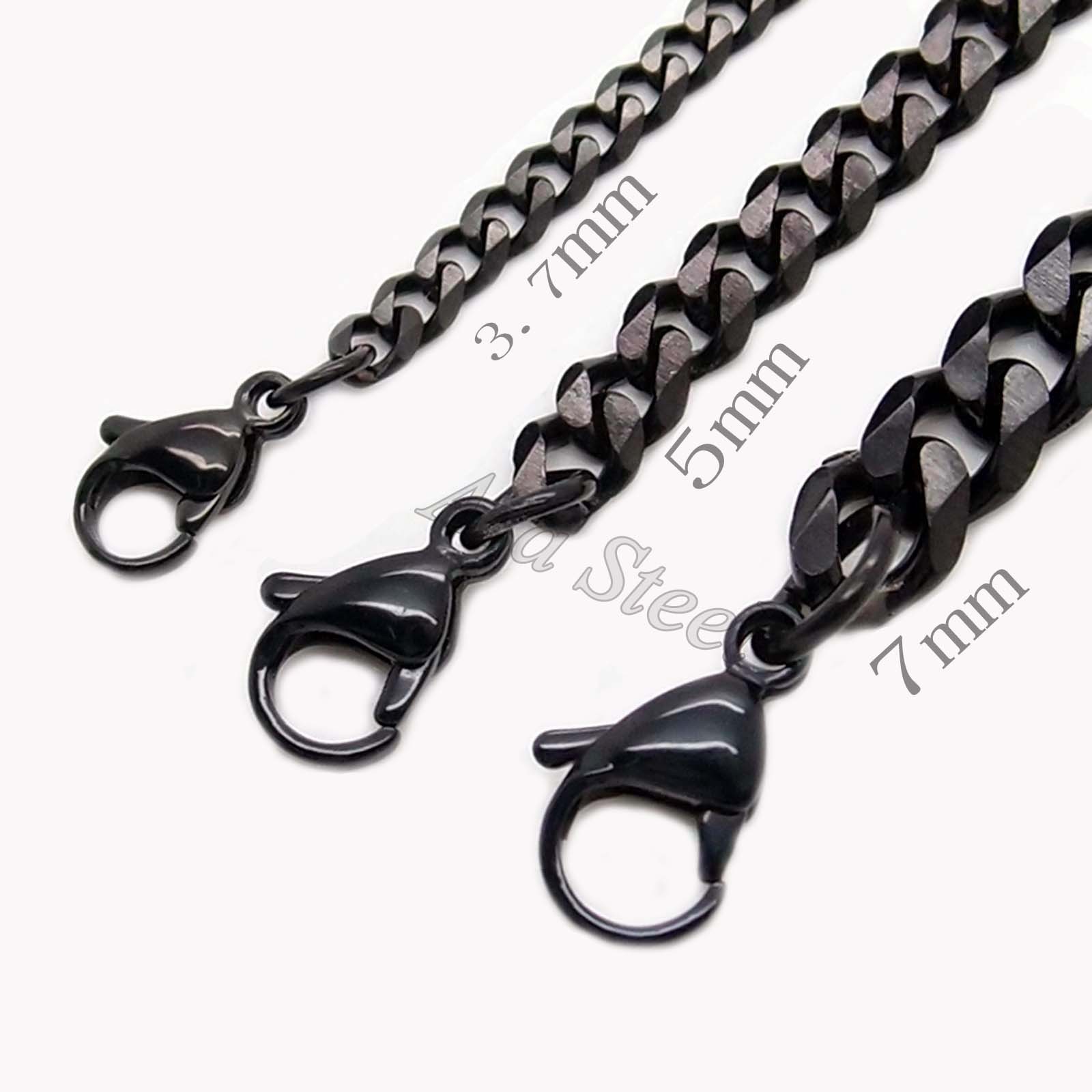 Men’s Boy’s 18″~36″ Black 3.7MM 5MM 7MM 316L Stainless Steel Curb Chain Necklace