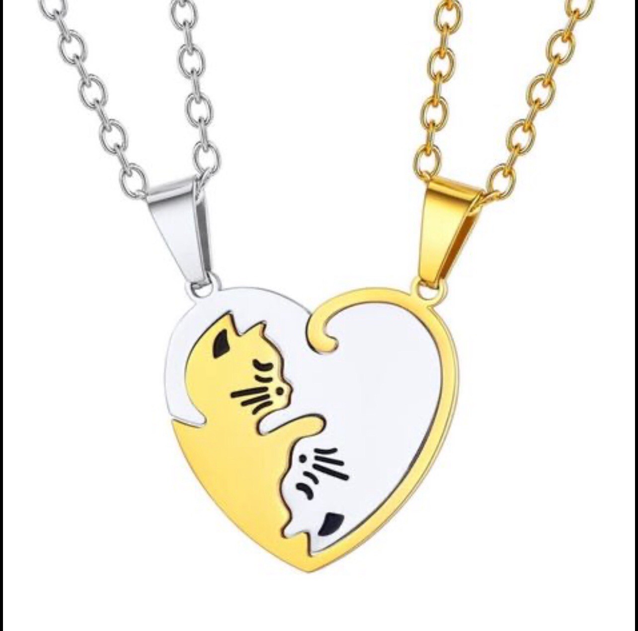 Yin & Yang Cat Necklaces 2 Pieces 💔 Available In Black & Silver & Gold & Silver