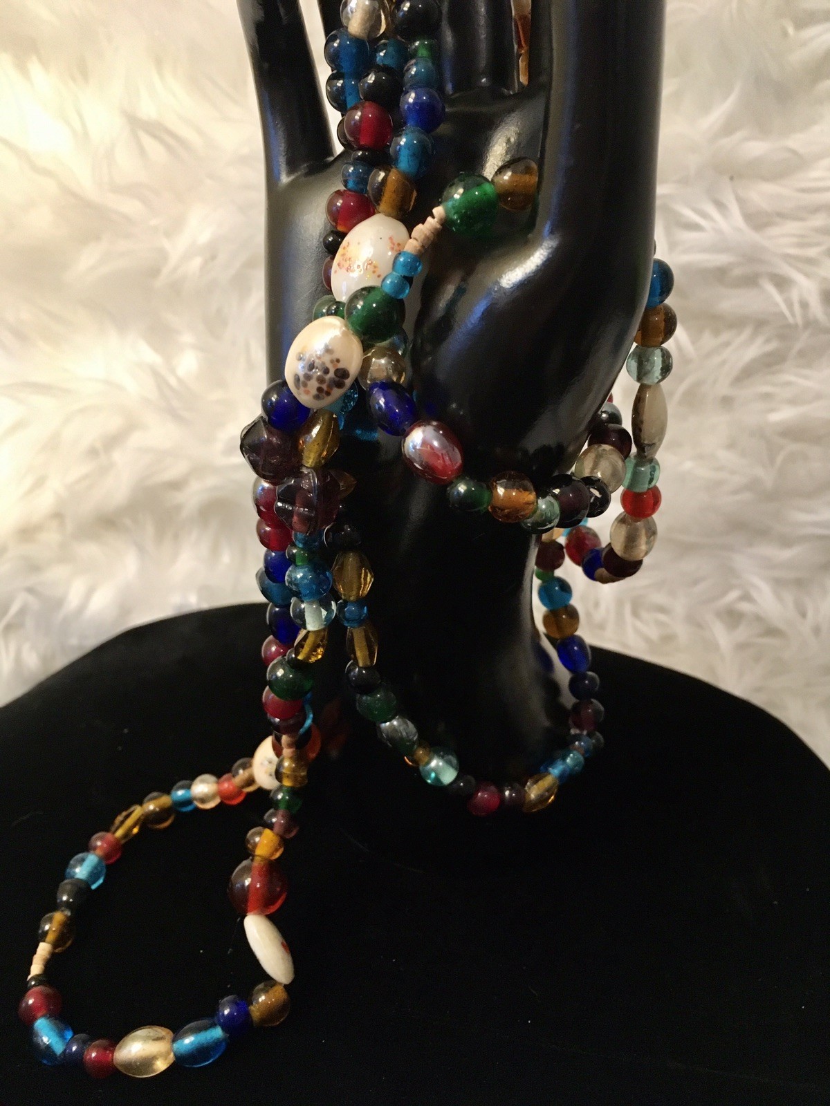 Italian Art Glass Beads In Multi Colors Various Shapes 58” Necklace Vintage