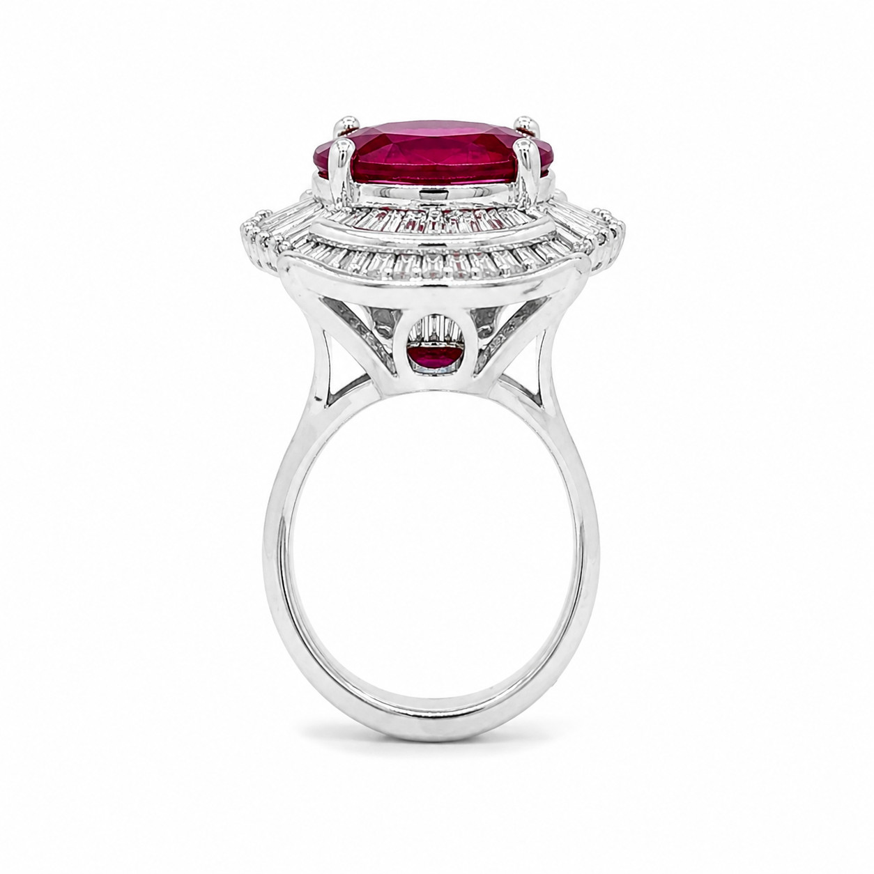 Natural Ruby Diamond Ballerina Ring Platinum | 5.71ctw 3.69ct GIA | Heat-Treated