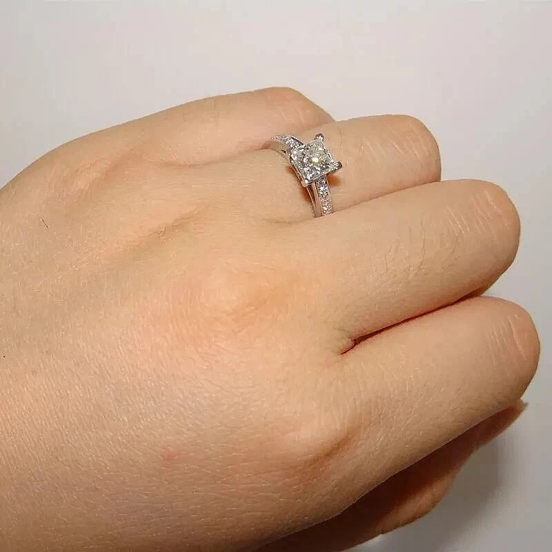 3.25 Ct Princess Cut Lab Created Diamond Wedding Ring 14K White Gold