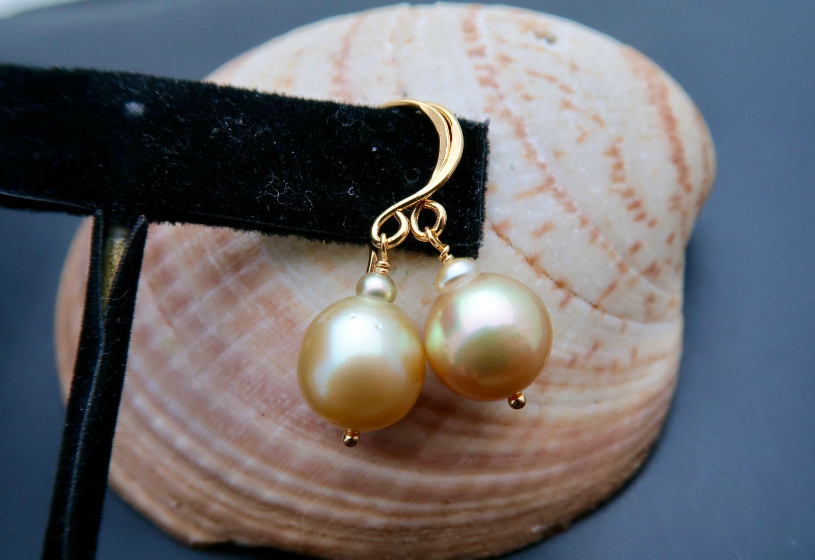AA+ PHILIPPINES ISLANDS CULTURED GOLD PEACOCK PEARL EARRINGS *24K GOLD VERMEIL