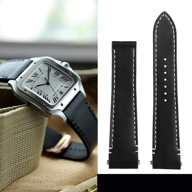Genuine Leather Watchband For Car.tier Sandoz Large Medium-Sized Santos WSSA0010