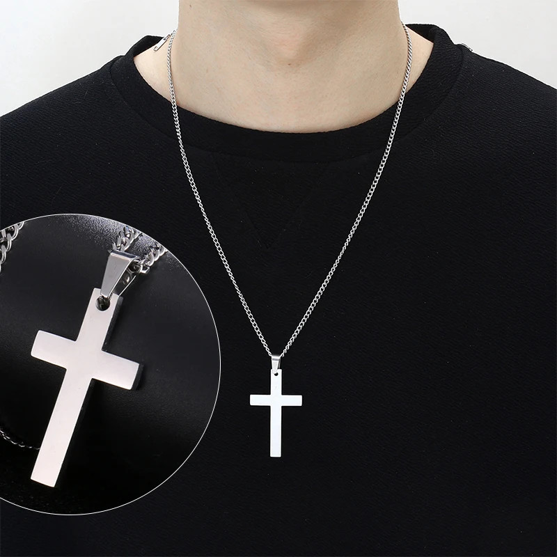 Fashion Stainless Steel Cross Pendant Necklace For Women Men Link Chain Charm