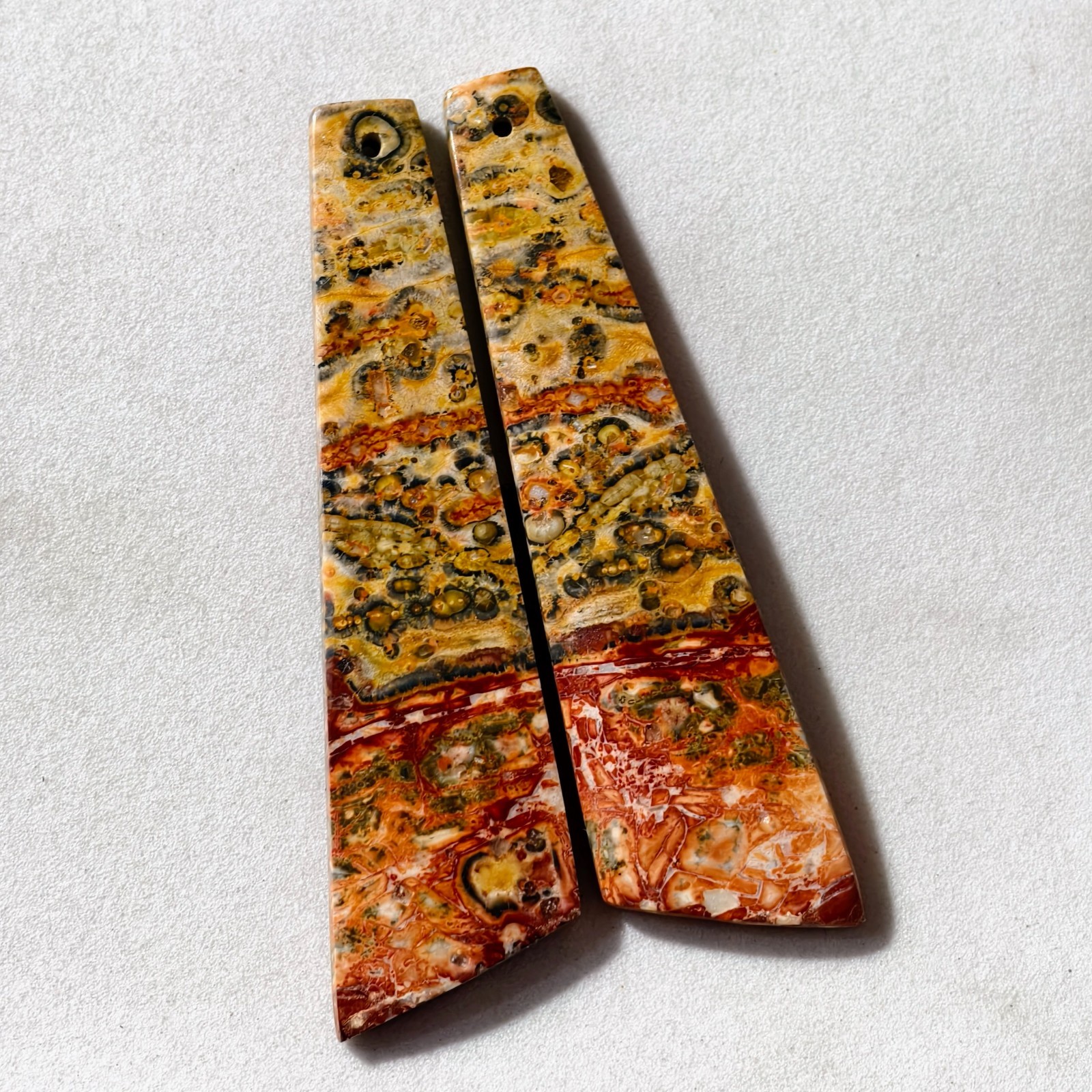49 Cts Natural Leopard Skin Jasper Drilled Pair Cabochon Gemstone 57.2×15.1 MM