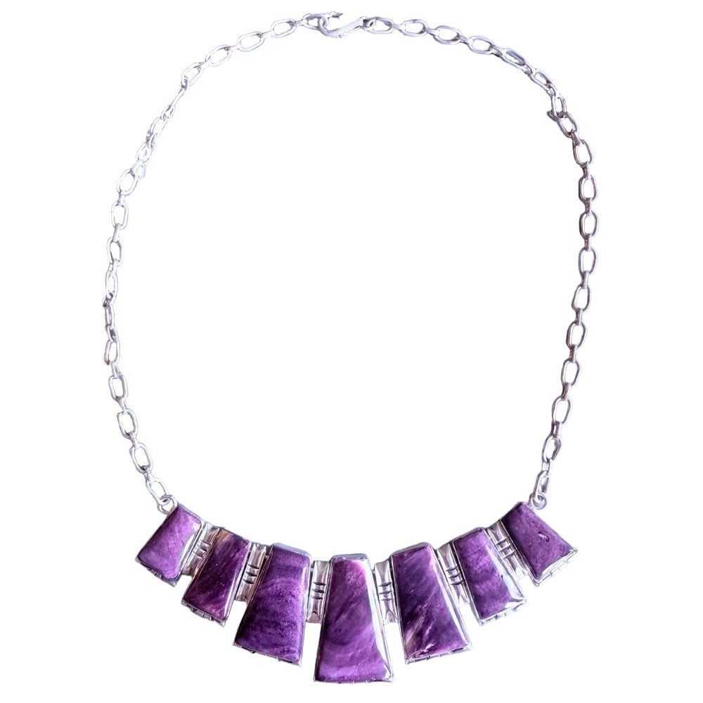 NAVAJO ROGER SKEET PURPLE SPINY OYSTER STERLING SILVER NATIVE AMERICAN NECKLACE