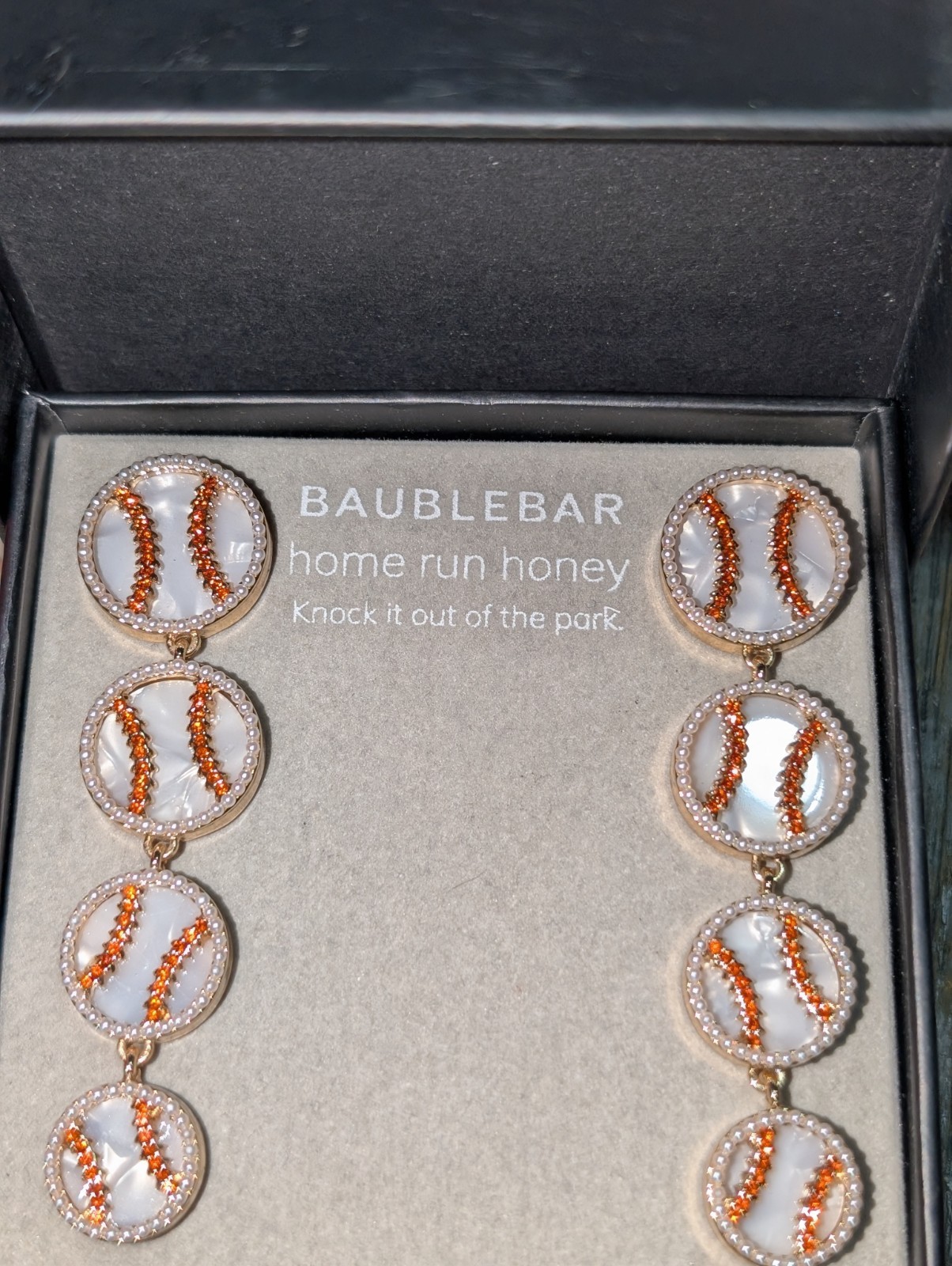 BaubleBar Home Run Honey Baseball Rhinestone Earrings Gold/White/Orange