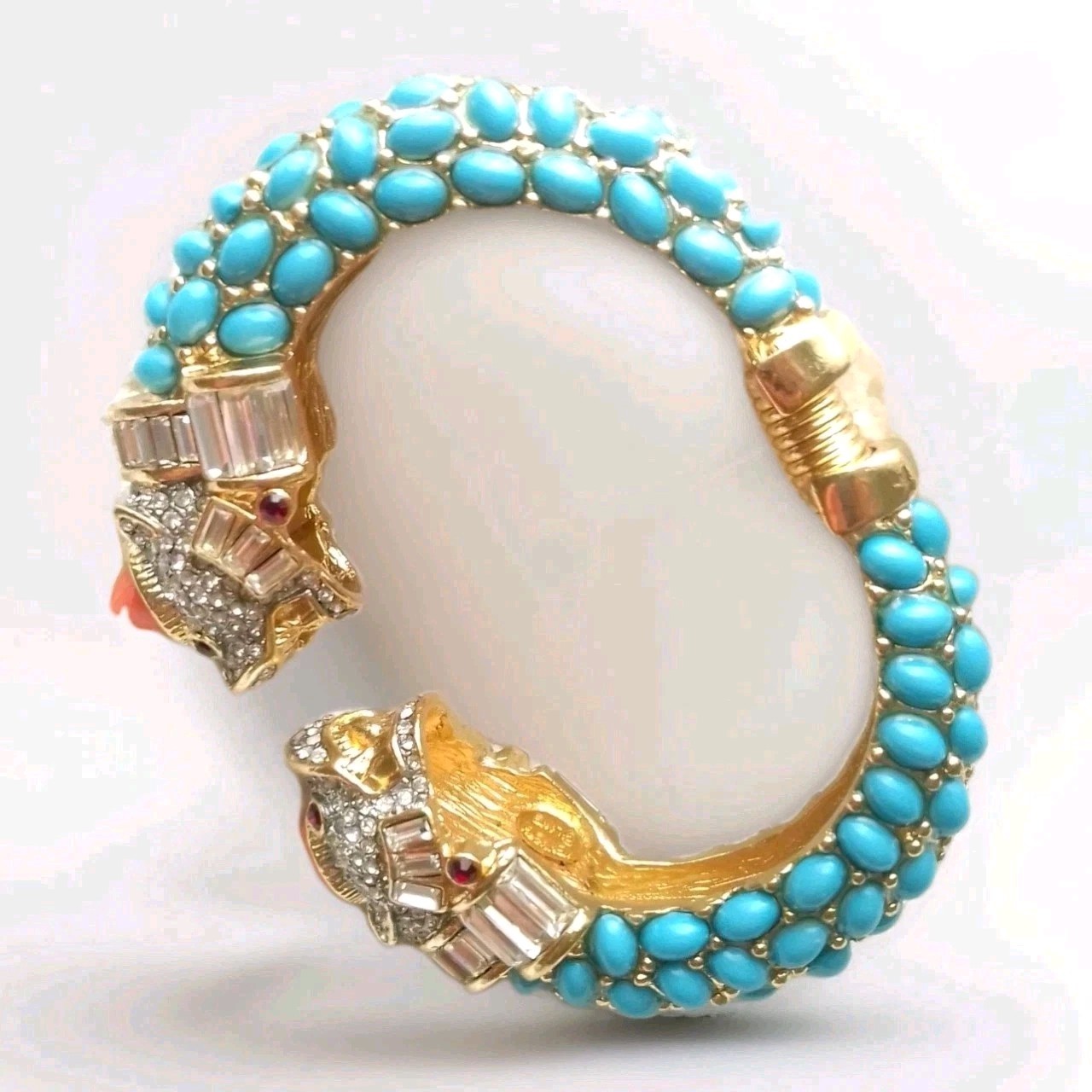 KENNETH LANE KJL KOI FISH GP CUFF/BRACELET TURQUOISE/CORAL CABS RED/ICE CRYSTALS