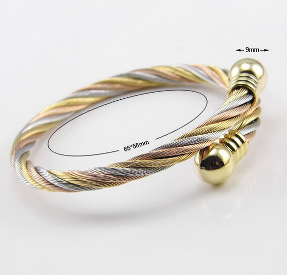 Silver/Gold/Rose Gold Stainless Twisted Cable Wire Bangle & Ring Jewelry Set