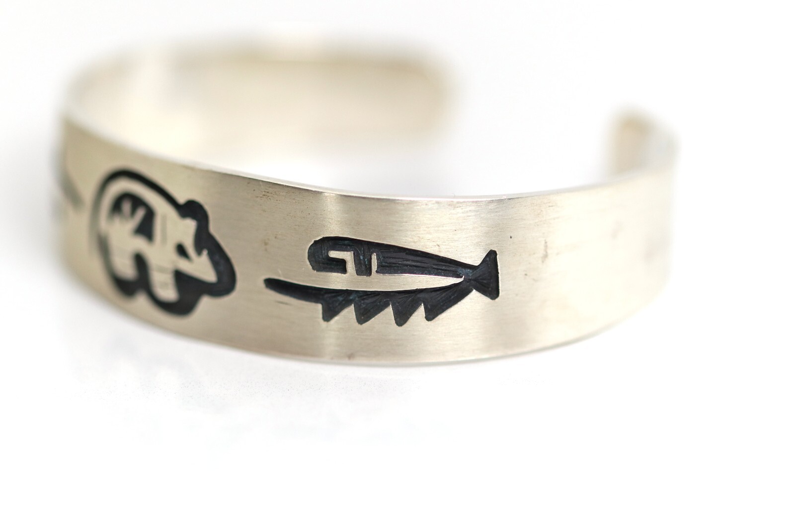 925 Sterling Silver Bangle MEXICO – Ethnic Decor Animal Blackened, L: 16cm