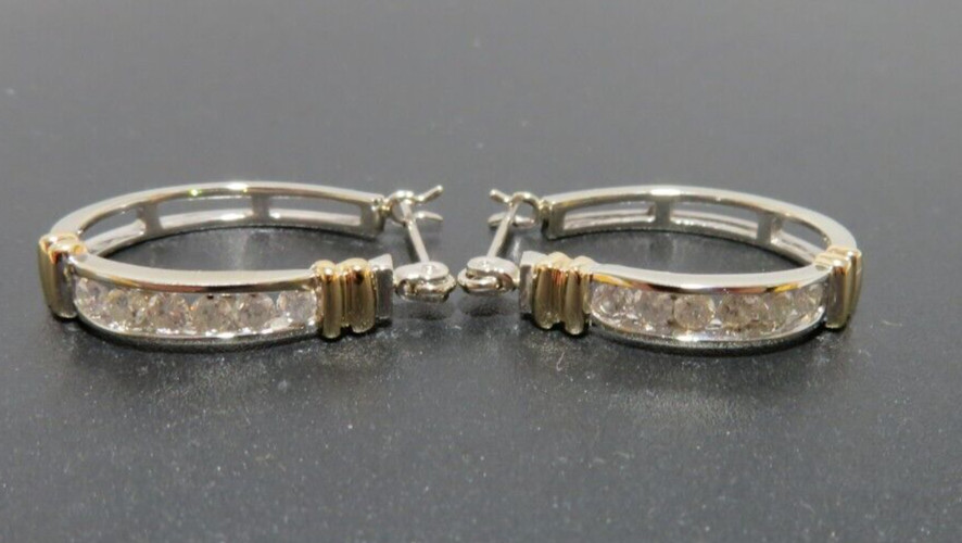 14KK 2TONE DIAMOND HOOOP EARRINGS 0.25 tcw 3.66 grams (AI-2359)