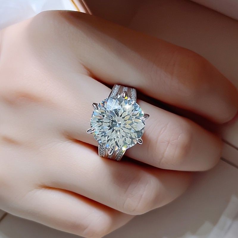 10 Ct Round Moissanite Ring 925 Sterling Silver 18K Gold Plated Size 6 7 8 9