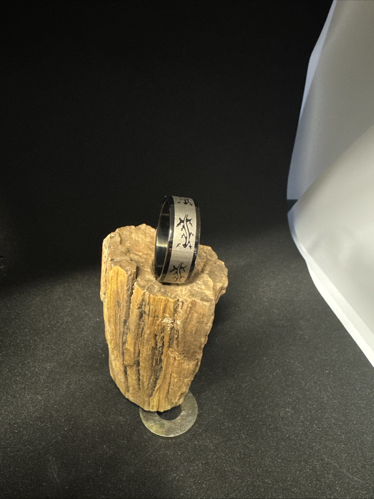 Tribal Lizard Laser Cut Design Ring 2 Tone Black Stainless Steel 8mm