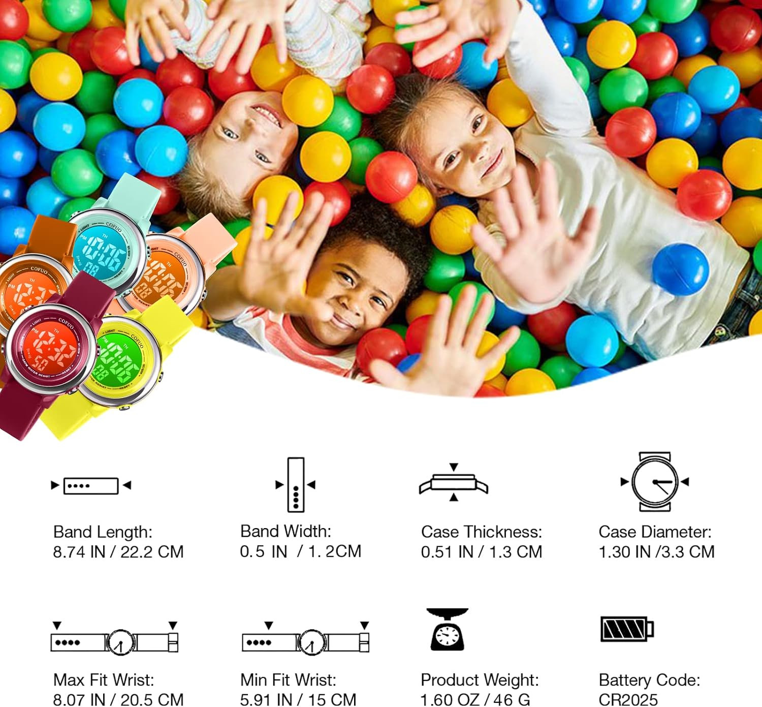 Kids Digital Sport Waterproof Watch for Girls Boys, Kid Sports Outdoor LED Elect