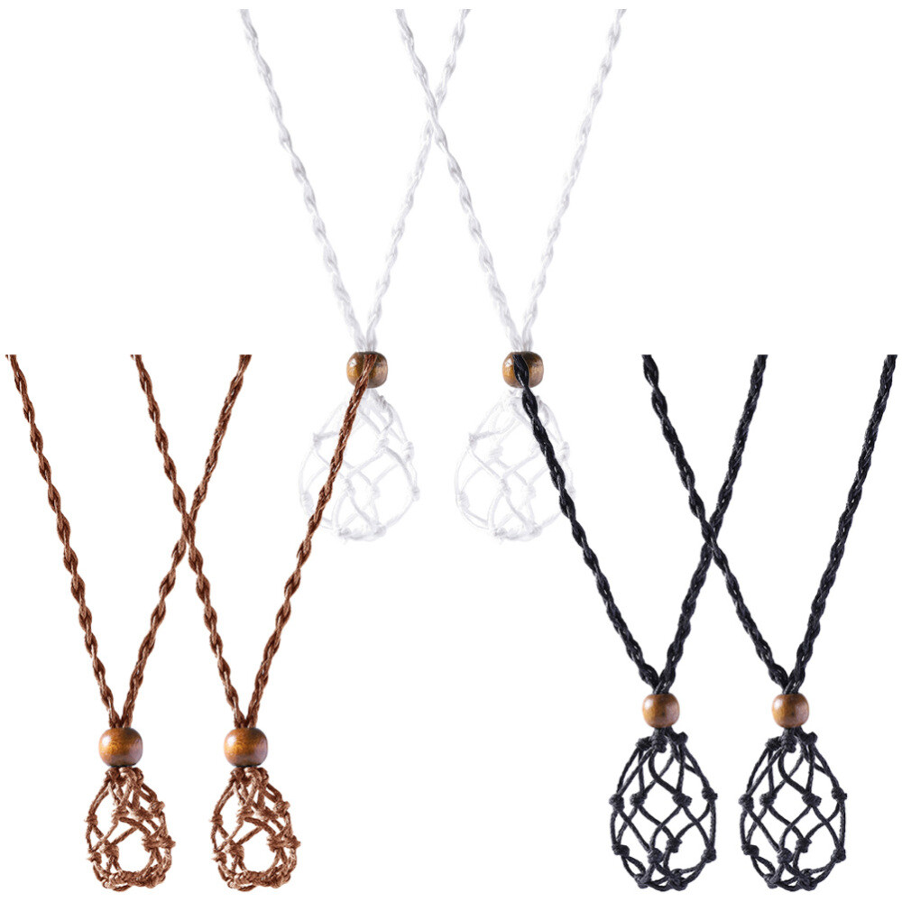 6PCS Cord Stone Necklace Holders Woven Stone Holder Crystal Necklace Holders