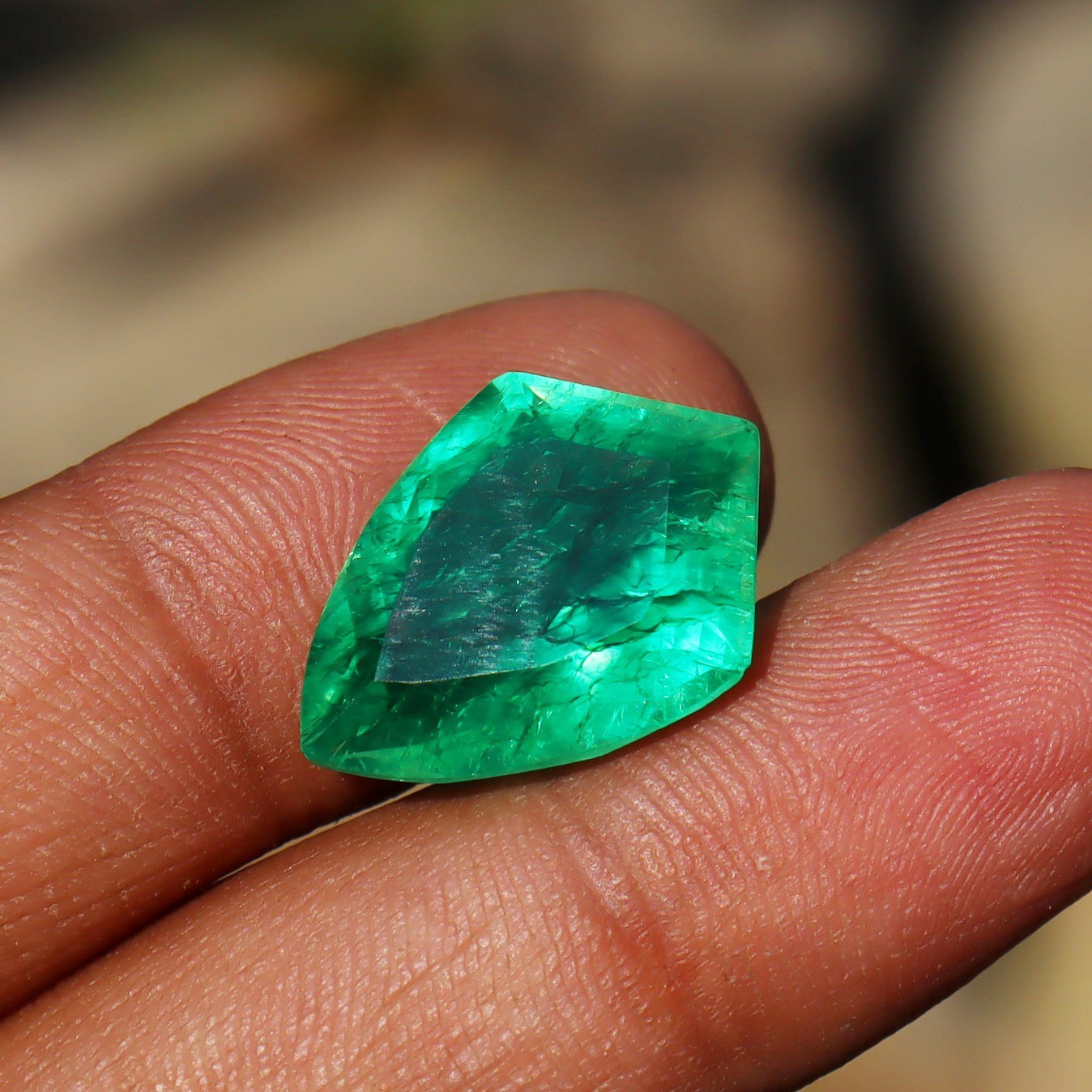 Colombian Huge Fancy Cut Green Emerald 11.60 Ct Certified Natural Loose Gemstone
