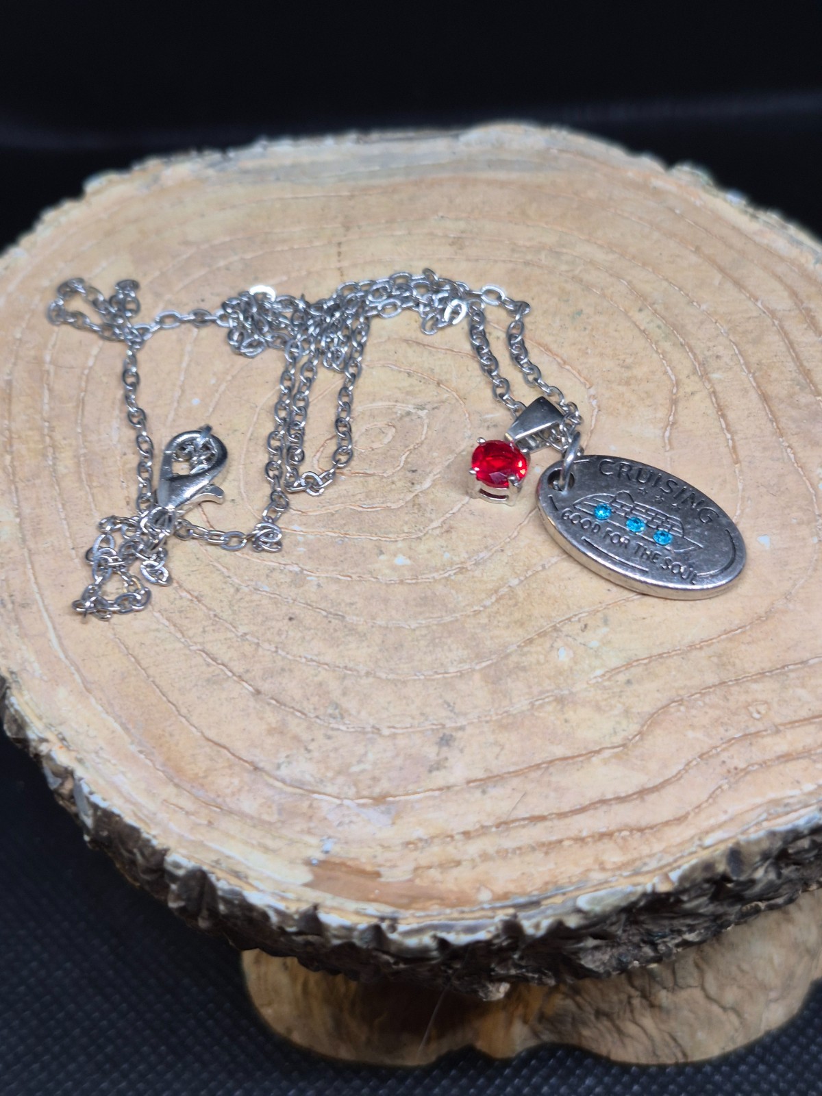 EFFY Silver Tone Cruising Good For The Soul Pendant Necklace Red Accent Charm