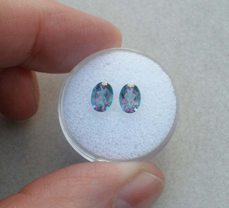 Rainbow Mystic Topaz Oval Loose Faceted Natural Gem Pair 8x6mm