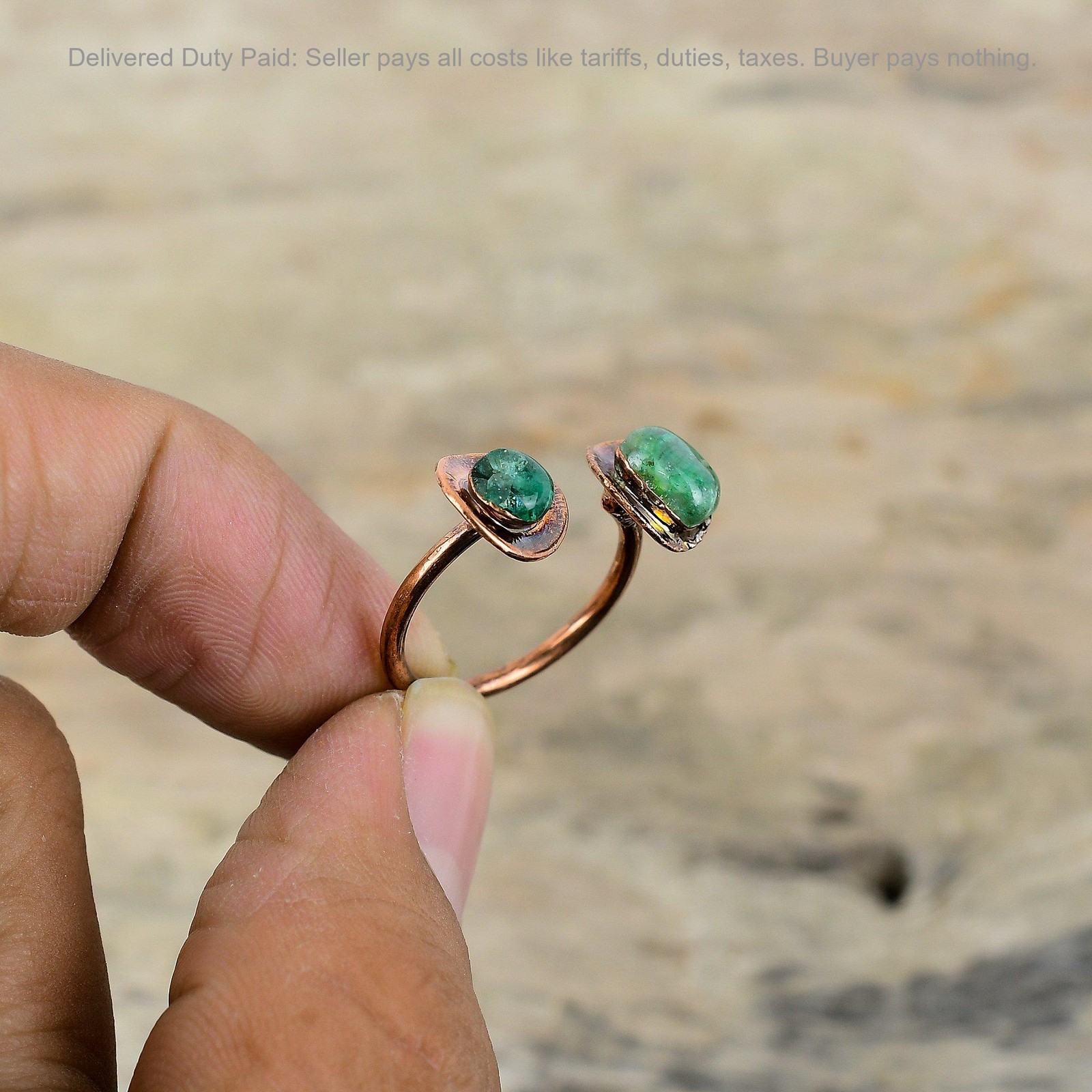Copper Zambian Emrald Gemstone Bezel Solitaire Electroformed New Ring Jewelry