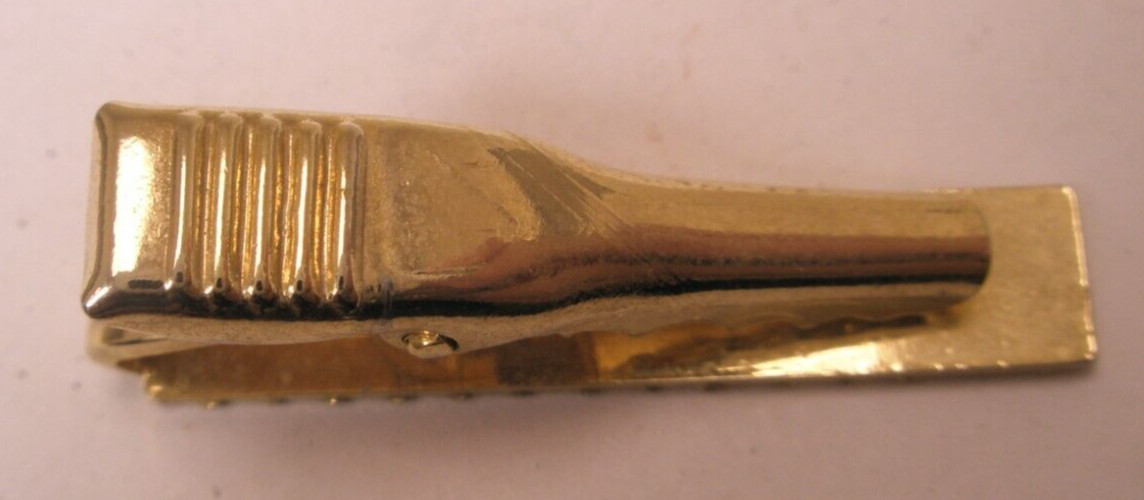 1-5/16″ Diamond Cut Diagonal Striped Design Gold Tone Vintage SMALL Tie Bar Clip