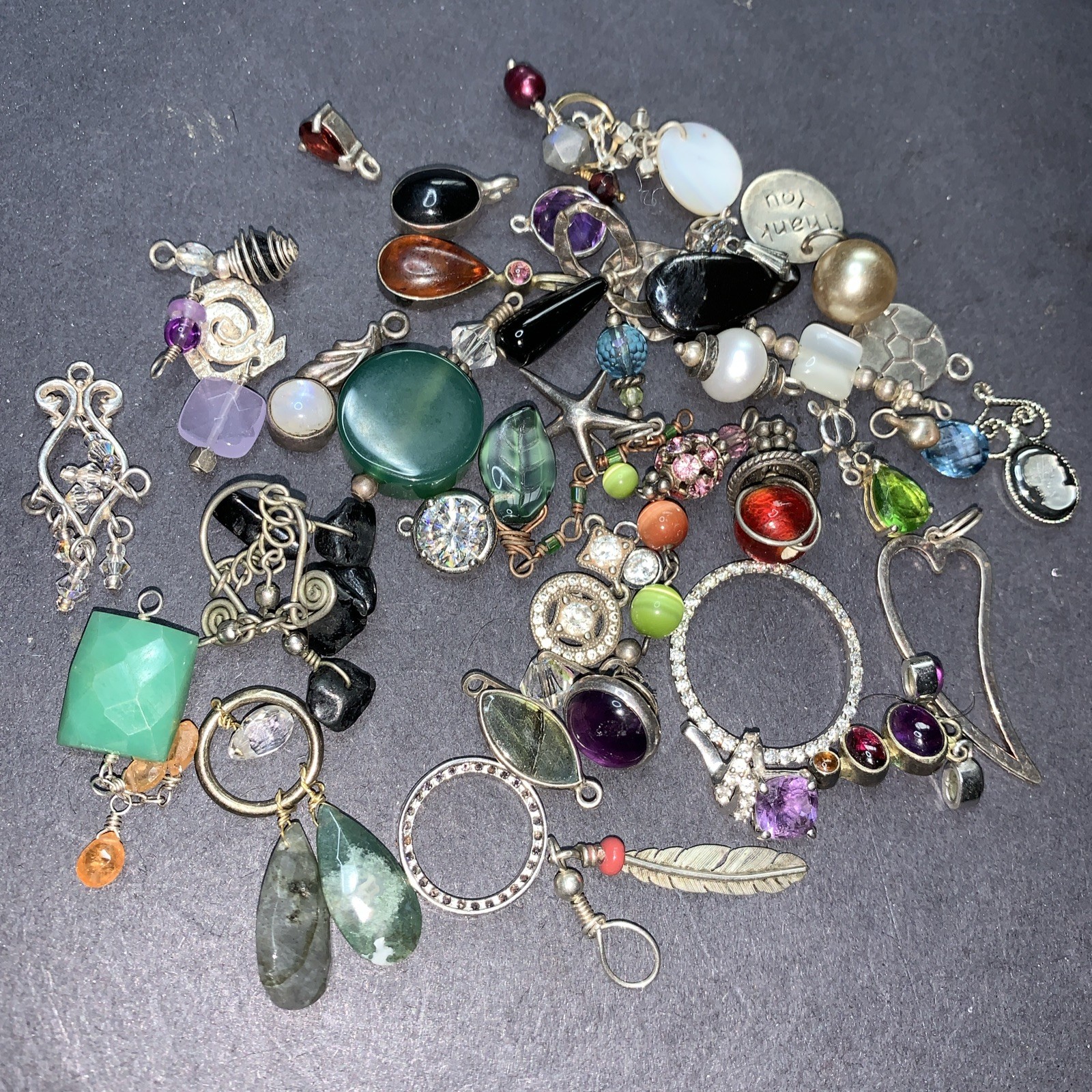 STERLING SILVER 925 Lot Necklace Pendant SS40 Charms Boho Crystal Navajo 42