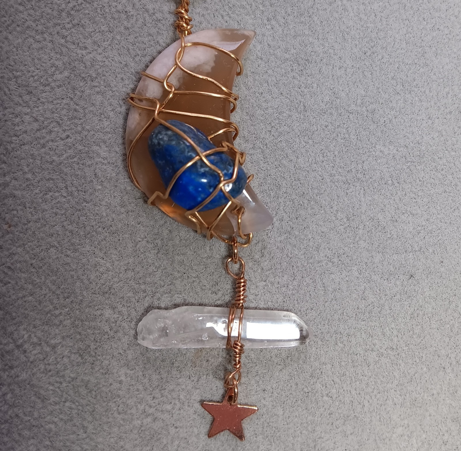 Wire Wrapped Jewelry Moon Pendant Star Necklace Agate Quartz Crystal Lapis Stone